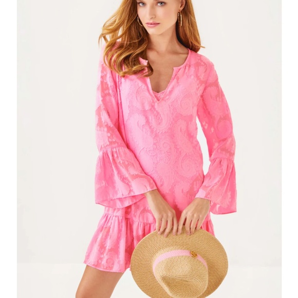 Lilly Pulitzer Other - Lilly Pulitzer Shenzi Cover-Up Rousseau Pink Tangerine Dream Poly Clip Jacquard